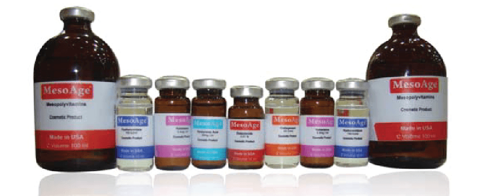 A lineup of MesoAge branded ingredient vials