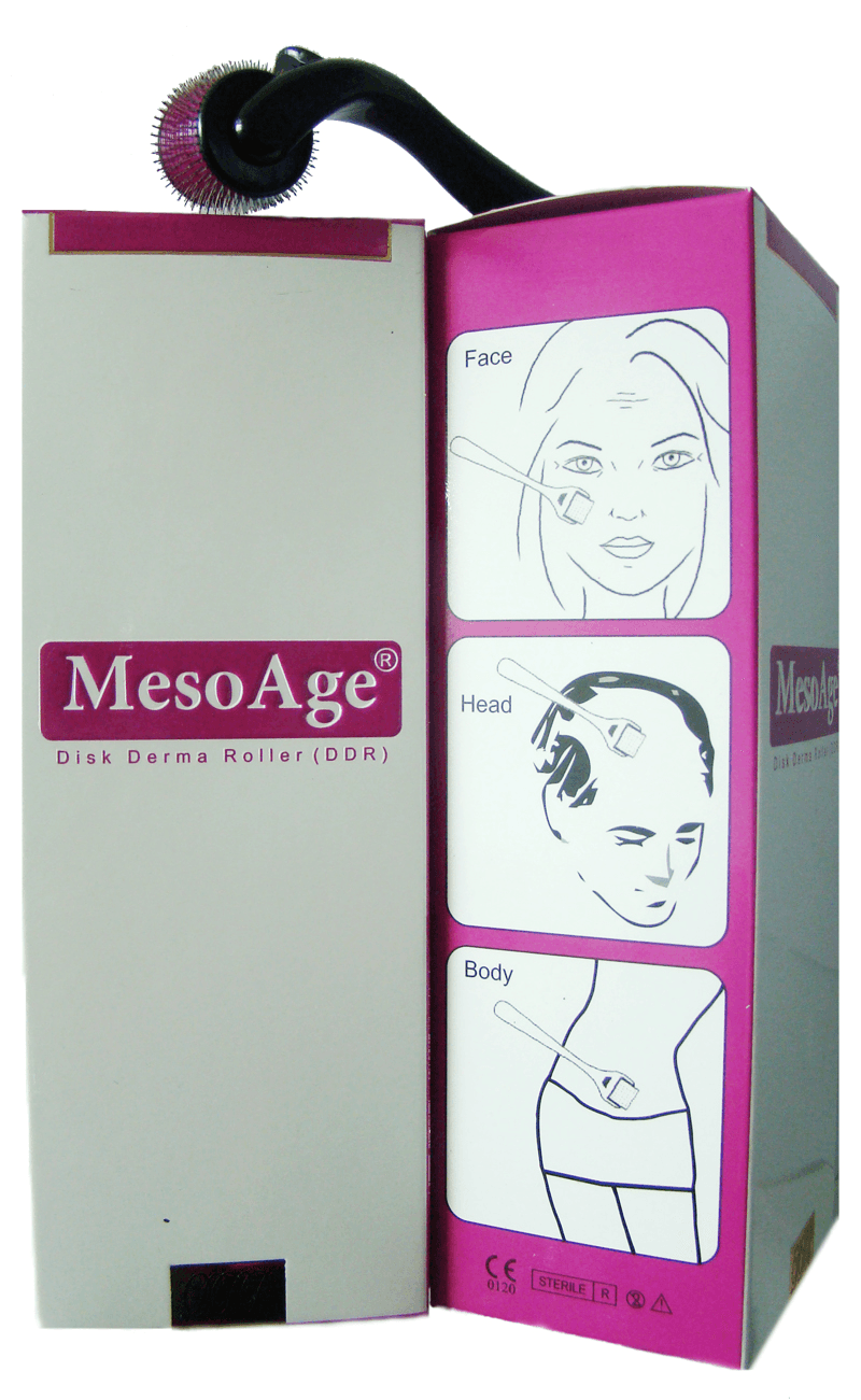 MesoAge DDR Roller product packaging with disk derma roller