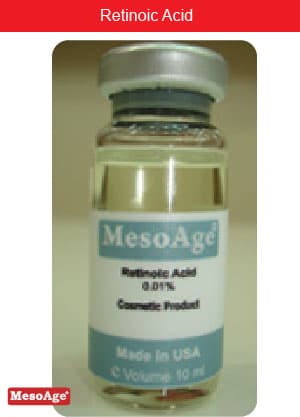 MesoAge Retinoic Acid 0.01% cosmetic product vial, 10ml, Made in USA